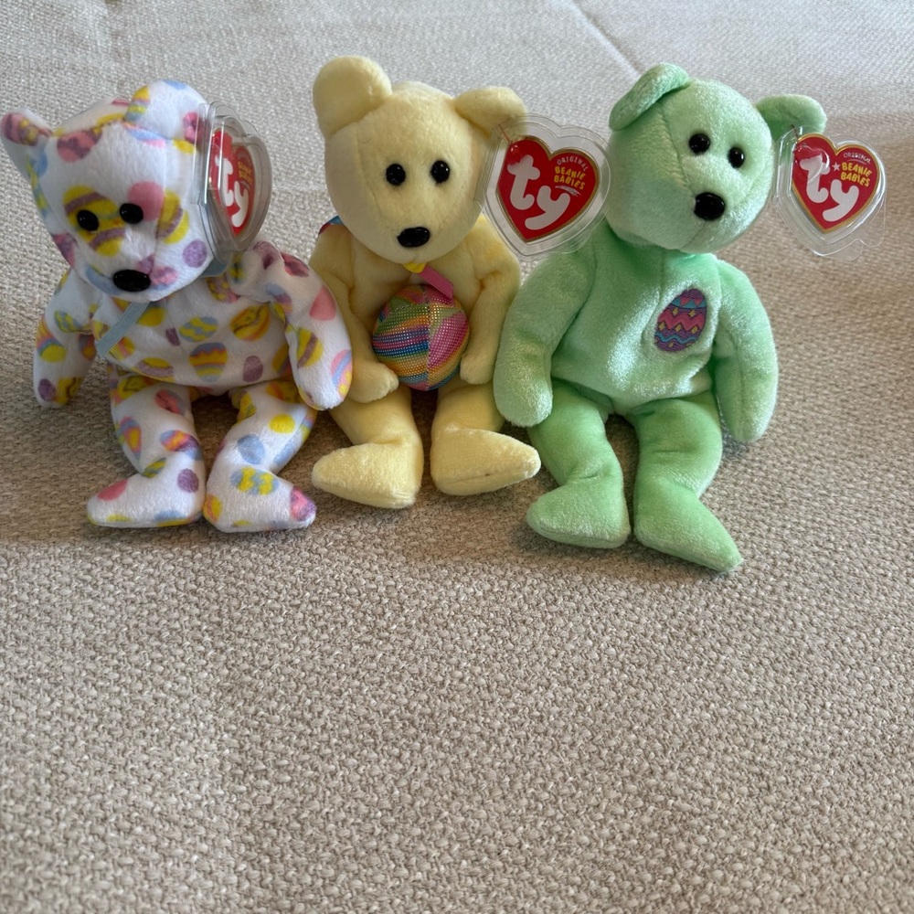 Ty Beanie Babies Yellow, Green, and Multicolored Easter Bears